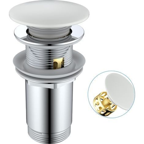 Bonde de Lavabo Blanc Céramique avec/sans Trop-Plein, Bonde Clic Clac avec Panier Filtrant, Bouchon Vidage Pop-Up de Lavabo for Salle de Bain, Universel G 1 1/4 (1/5)