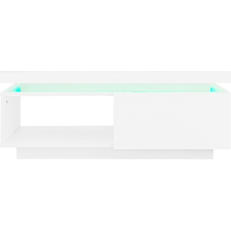 High Gloss White LED Coffee Table with RGB Lights & Storage Drawer - Modern Rectangular Centre Table with Display Shelf, Living Room Furniture (1/5)