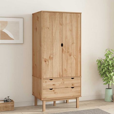 Armoire penderie avec portes et 2 tiroirs en bois massif de pin 76,5 x 53 x 172 cm - PANGIVO (1/5)