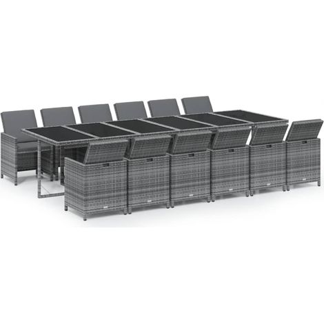 Maison Exclusive - 13-tlg. Garten-Essgruppe mit Kissen Poly Ratta