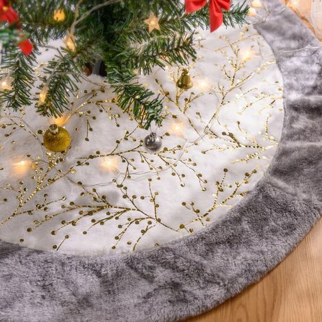 Jupe de Sapin de Noël 90cm Tapis de Sapin de Noel, Grande Branche Doré Cache Pied Sapin de Noël Couvre-Pied de Sapin Jupe d'arbre de Noël (Doré) (1/5)