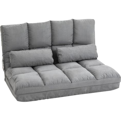 Chauffeuse matelas d'appoint pliant fauteuil convertible inclinaison dossier réglable 2 coussins inclus en polyester aspect suédé, pour salon, chambre et bureau, gris (1/4)