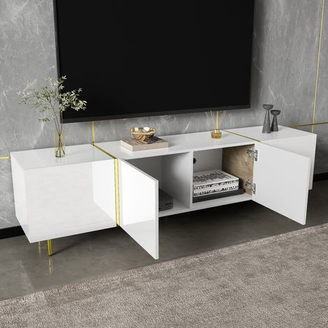 Aparador TV blanco brillante con almacenaje y dorado OKMYHOME (1/5)