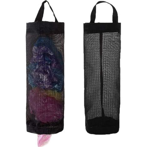 Organisateur de sacs en plastique, distributeur de sacs de courses, distributeur de sacs de rangement en filet (noir, lot de 2) (1/4)