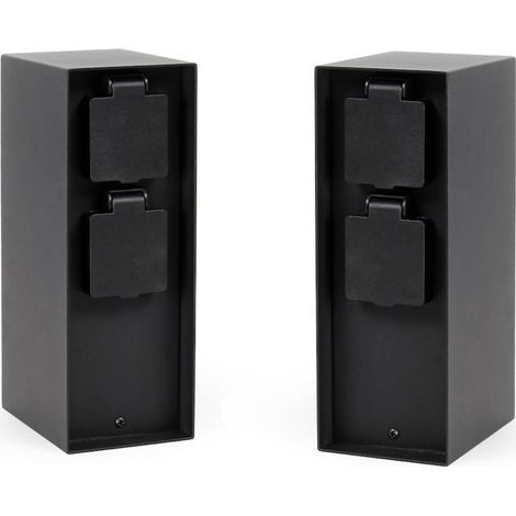 Lot de 2 Bornes Multiprises Jardin 4 Prises IP44 Acier Noir (1/5)
