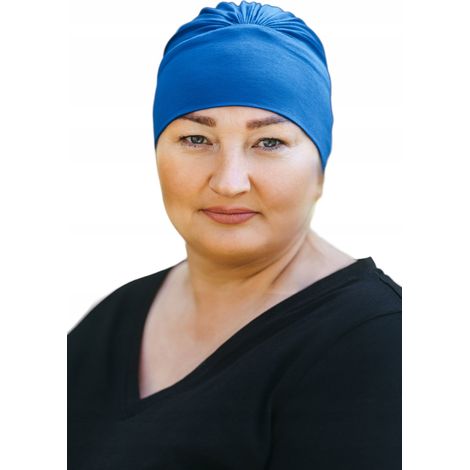 Turban bleuet Jasmina, châle froissé sans motif, même après chimiothérapie (1/5)
