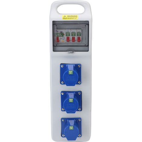 Boîtier de distribution électrique extérieur portable étanche IP44-67 avec disjoncteur et prise pour chantiers, ateliers et usines, 490 x 140 x 90 mm (1/5)