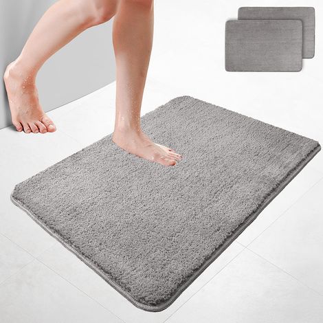 VOUNOT® 2er-Set Badematte Rutschfeste Mikrofaser Badezimmerteppich 60x90cm Grau