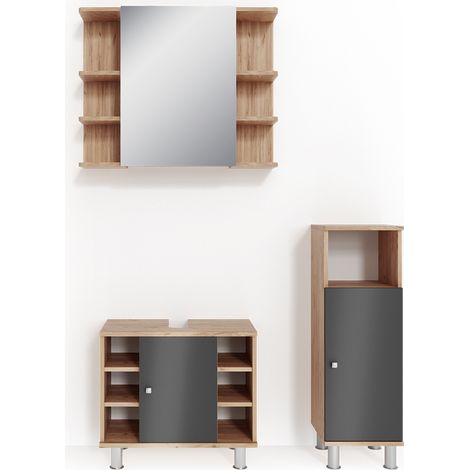 Badmöbel-Set Fynn, Eiche, 3 Teile, mit Midischrank, Vicco