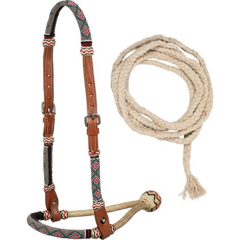 Bosal set western in cuoio decorato con perline e mecate in cotone (1/5)