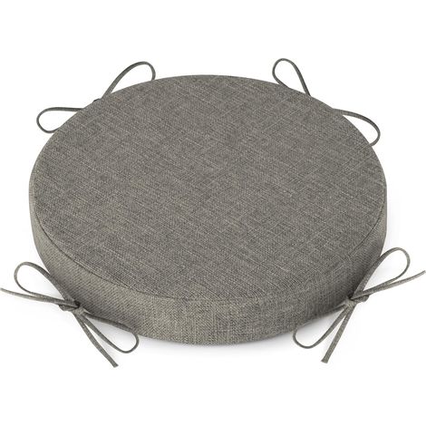 Coussin de tabouret de bar rond avec attaches - 1 coussin de siège antidérapant - 31 x 31 cm - Lavable - Housse amovible et lavable - Gris clair (1/4)