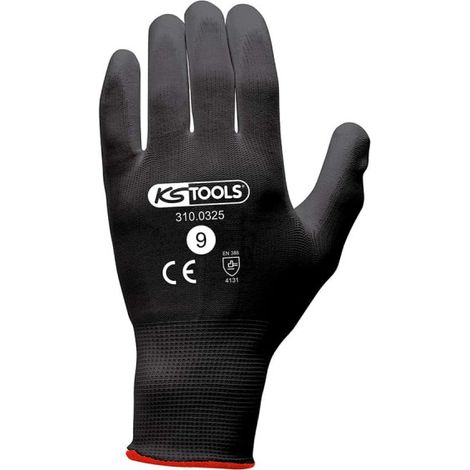 Box mit 12 Paar KS TOOLS Handschuhen - Mikrofasern - Schwarz - Größe L - 310.0325