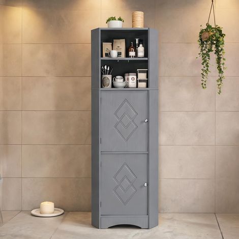 Meuble d'angle salle de bain 36,5 x 36,5 x 155 cm gris ardoise (1/5)