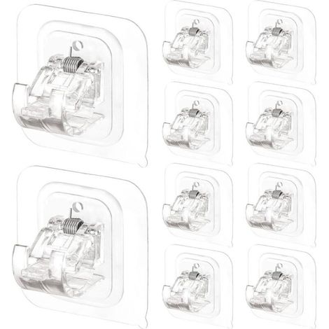 Lot de 10 supports de tringle à rideaux auto-adhésifs, supports de tringle réglables sans clous, crochets pour porte-serviettes, supports de rideaux pour salon, chambre, salle de bain (1/4)