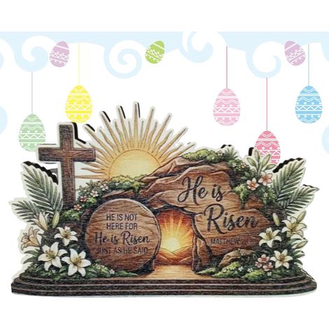 Décorations de Pâques Centres de Table Religieux en Bois Ornements de table pour église et maison pour Maison Salon Chambre Bureau Église Fête Bureau Étagère Armoire (1/5)