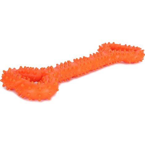 Jouet à mâcher pour chien en TPR en forme d'os, bâtonnet de nettoyage des dents, jouet interactif pour animaux de compagnie, orange (1/5)