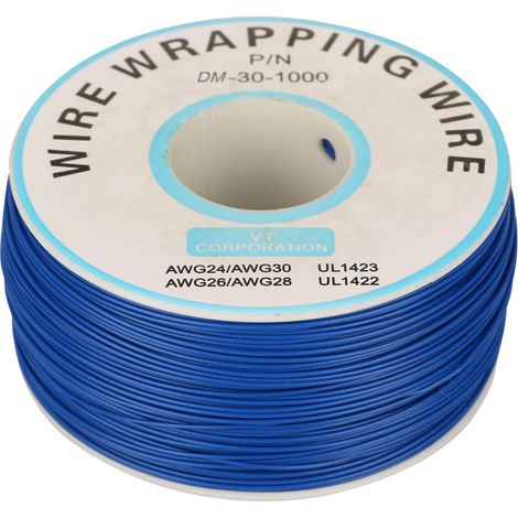 200m Rouleau de Câble Électrique 0.25mm 30AWG 80℃ Câble de Test Isolant PVC Fil Électrique en Cuivre Etamé à un Noyau pour Wrapping, Bleu (1/5)