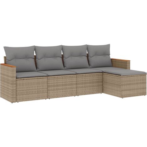 Maison Exclusive - Set Divano da Giardino 5 pz con Cuscini Beige Misto Polyrattan (1/5)