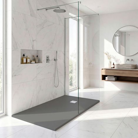 Receveur de douche extra-plat 160x80 cm – Résine synthétique gris – Surface antidérapante PN24 – Épaisseur 26 mm pour accessibilité PMR