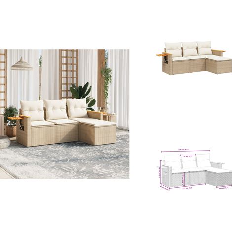 The Living Store Salon de jardin avec coussins 4 pcs beige résine tressée - Canapé de jardin (1/3)