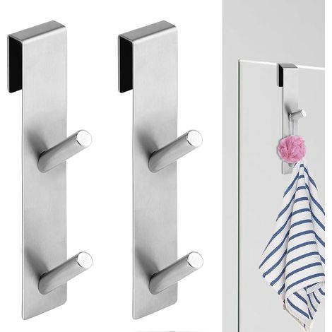 2-teiliges Badezimmerhaken-Set, doppelte Handtuchhaken, Duschkabine, Glas, Silber, geeignet zum Aufhängen von Handtüchern, Gästetüchern, Badeschwämmen, Pyjamas usw. (1/5)