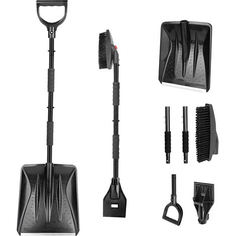 Pelle à neige 3 en 1 avec brosse (enlever la glace, pelleter la neige) Pelle à neige 3 en 1 pour voiture, jardin, camping, extérieur, légère, amovible (1/5)