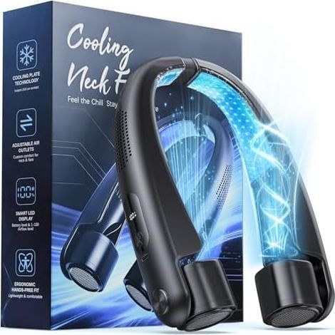 Ventilateur Portable de Cou Climatiseur Mobile avec Plaques Rafraîchissantes, 6000mAh USB Rechargeable, Affichage LED, Réglage de la Vitesse de 1 à 100, Sorties d'air Réglables, pour Bureau Voyage (1/5)