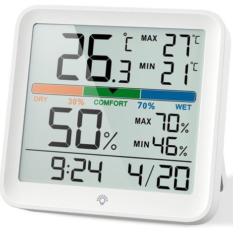 Digitales Raumklimamessgerät, Temperatur und Feuchtigkeitsmesser, Raumklimamessgerät mit Kalibrierungsfunktion, berührungsempfindliches Nachtlich (1/5)