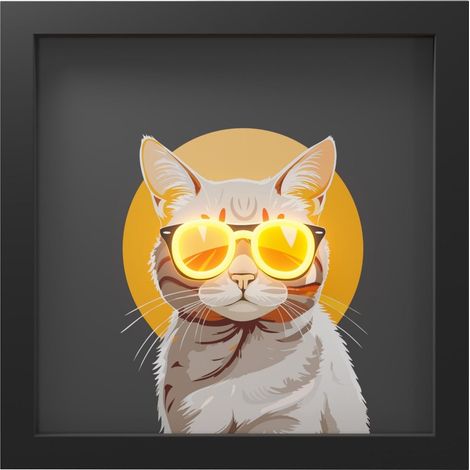 WD LifeStyle Cornice con Inserti Luminosi 30 x 30 Cm Decoro Gatto