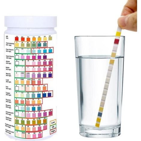 Kit Analyse Eau 16 Paramètres - Bandelettes Test Dureté pH Plomb Nitrite Chlore - Pour Eau Potable Piscine Aquarium Hydroponie - 50 Unités (1/4)