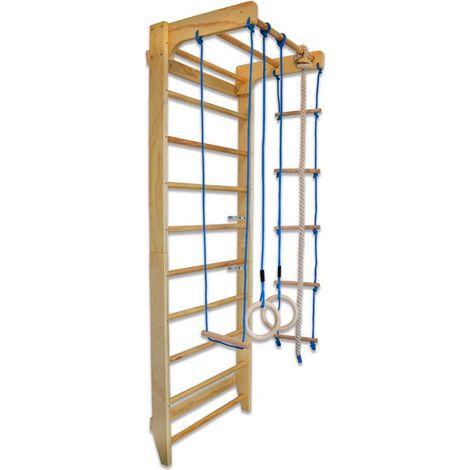 Bituxx Kletterwand Basic Turnwand Klettergerüst Turngerät mit 10 Sprossen bis 120Kg und Klimmzugstange Turnringen Kletterseil (1/5)