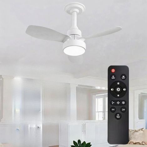 62cm Ceiling Fan with Light, 3 Blades, Remote Control, 3 Speeds, Quiet Reversible DC Motor, Timer for Bedroom,White