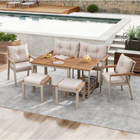 Mesa comedor exterior con carrito y asientos acacia HAVRYA (1/5)