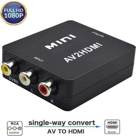Cavo e adattatore per videosorveglianza, adattatore da RCA a HDMI, convertitore composito 1080P, adattatore convertitore da 3RCA AV a HDMI per TV/PC/PS3/Blu-ray DVD, nero, VBS AV a HDMI (1/4)