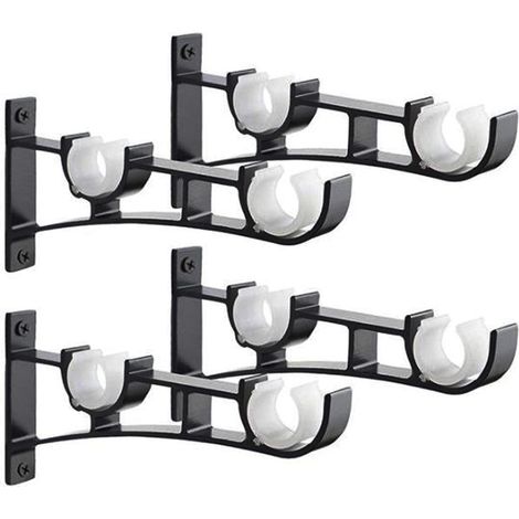 Support Tringle Rideaux 4 PCS Support pour Tringle À Rideau Métal À Double Barre À Rideaux Supports (Noir)