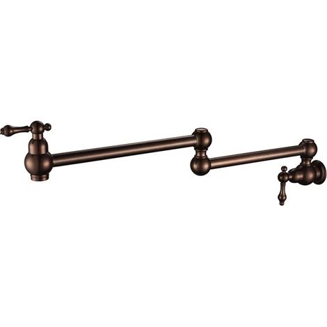 Robinet de cuisine Robinet de remplissage de pot mural à double valve d'arrêt avec poignées à levier à bec oscillant à double articulation de 22 po(Mahogany Bronze) (1/5)