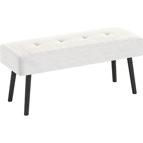 End of Bed Bench, Corduroy Bedroom Bench with Thick Padding and Steel Legs, Tufted Window Seat for Entryway, Living Room, Cream White (1/5)