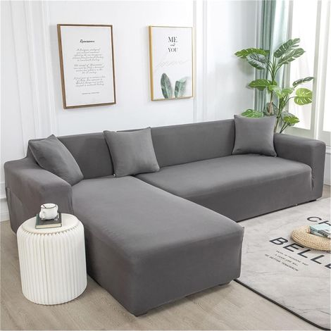 Housse de canapé d'angle en L avec élastique pour canapés 1/2/3/4 places (les canapés d'angle en L nécessitent deux housses) (Couleur : A, Taille : 2 places (145-185 cm))