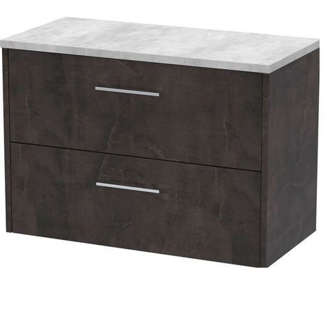 Winshill Contemporary 2 Drawer Wall Hung Vanity Unit with Laminate Worktop, Metallic Slate, 800mm
