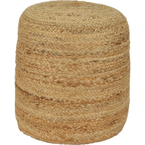 EGLO LIVING Hocker Mashike, natürlicher Sitzhocker im Boho Design, runder Couch Beistellhocker, Pouf handgefertigt aus Jute in Natur, Ø 40 cm (1/4)