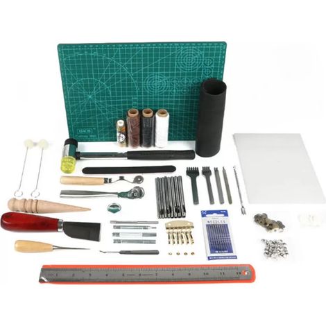 62Pcs Leather Craft Tools Kit DIY Sewing Stitching Punch Carving Working Saddle (1/5)