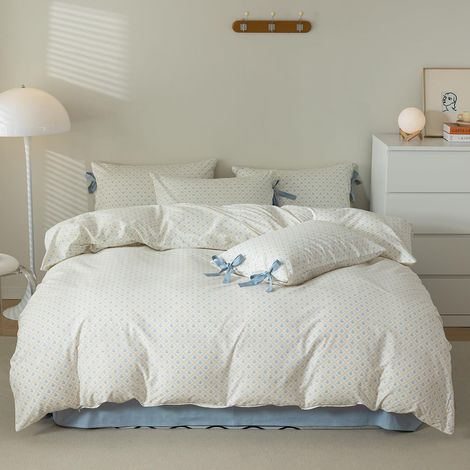 Parure de lit en Pur Coton pour Enfants et Adultes, Housse de Couette à Motif Floral Bleu pour décoration de Chambre, 1 Housse de Couette Douce de 228,6 x 228,6 cm et 2 taies d'oreiller de 50,8 (1/5)