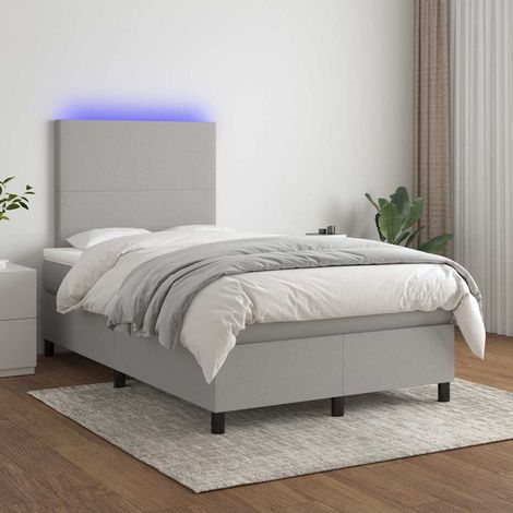 Cama box spring con colchón tela y LED gris claro 120x200 cm (1/5)