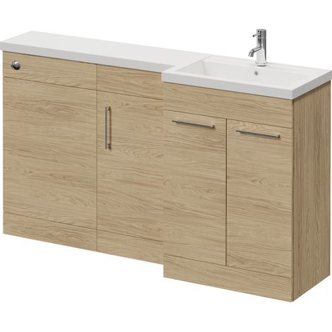 Napoli 390 Light Oak 1500mm 3 Door Vanity Unit Toilet Suite with Right Hand Square Lucia Basin - 1500mm - Chrome 160mm HandleWithout Kingston Toilet Pan