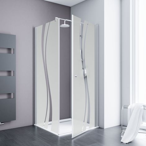 Schulte Duschkabine Drehtür mit Seitenwand Alexa Style 2.0, 5 mm Sicherheitsglas (ESG) Dekor Liane mit fixil Beschichtung, Alu-Natur, 80 x 80 x 192 cm (1/5)