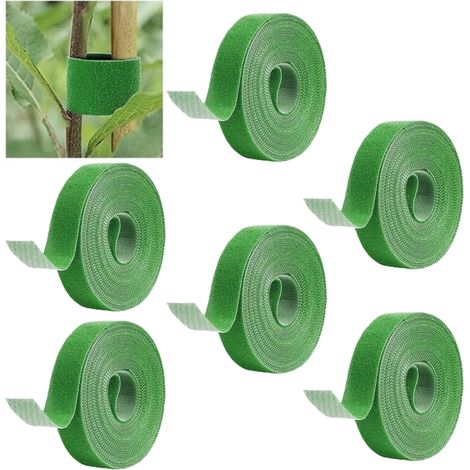 6 rollos de cinta de nailon reutilizable para plantas de jardín, tomates, flores o verduras en bancales elevados, color verde, 10 mm x 2 m