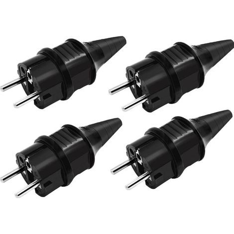 Ersatzstecker [4er-Pack], 4 x elektrische Stecker mit Gummi-Erdungskontakt (250 V/16 A), wasserdichte Steckdosen (Schutzart IP44), Schwarz (1/5)