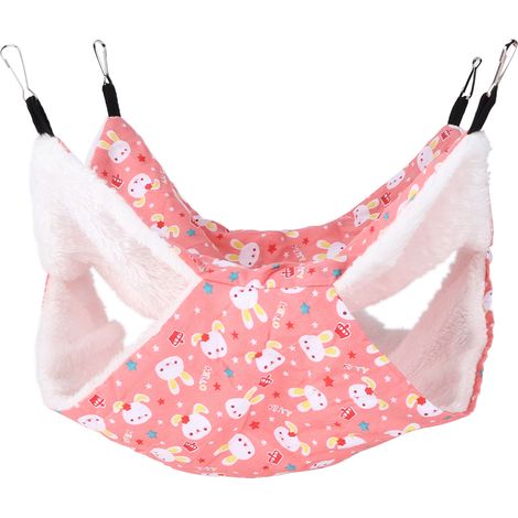 Hamac double couche chaud pour animaux de compagnie, bonne aération, sac de couchage suspendu pour écureuil, rose dessin animé (1/5)