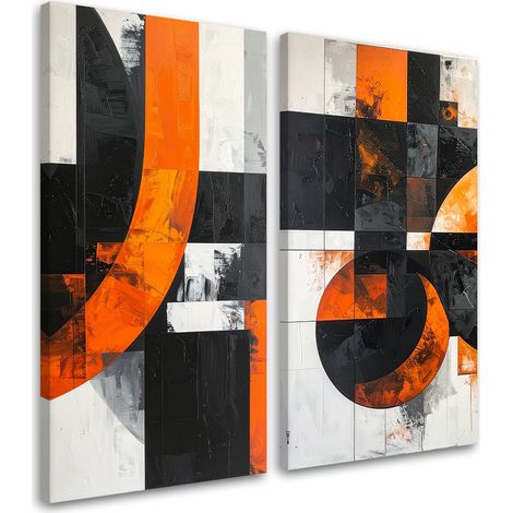Set de tableaux sur toile  Abstraction géométrique orange 2 x 60x120 (1/4)