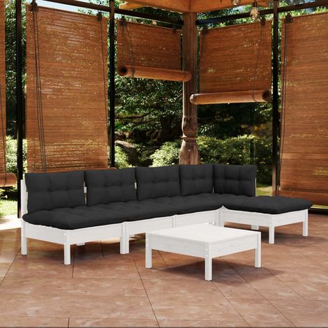 vidaXL 6-tlg. Garten-Lounge-Set mit Kissen Weiß Kiefernholz (1/5)